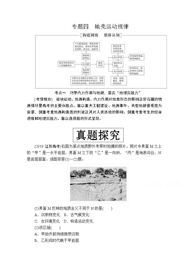 2020级届高考地理大二轮专题复习冲刺地理（创新版）教师用书习题：专题四地壳运动规律01