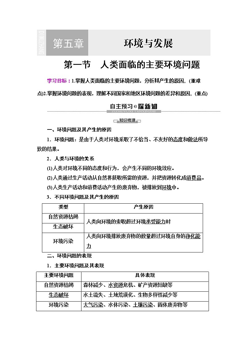 （新教材）2019-2020学年人教版地理必修第二册教师用书：第5章第1节　人类面临的主要环境问题01