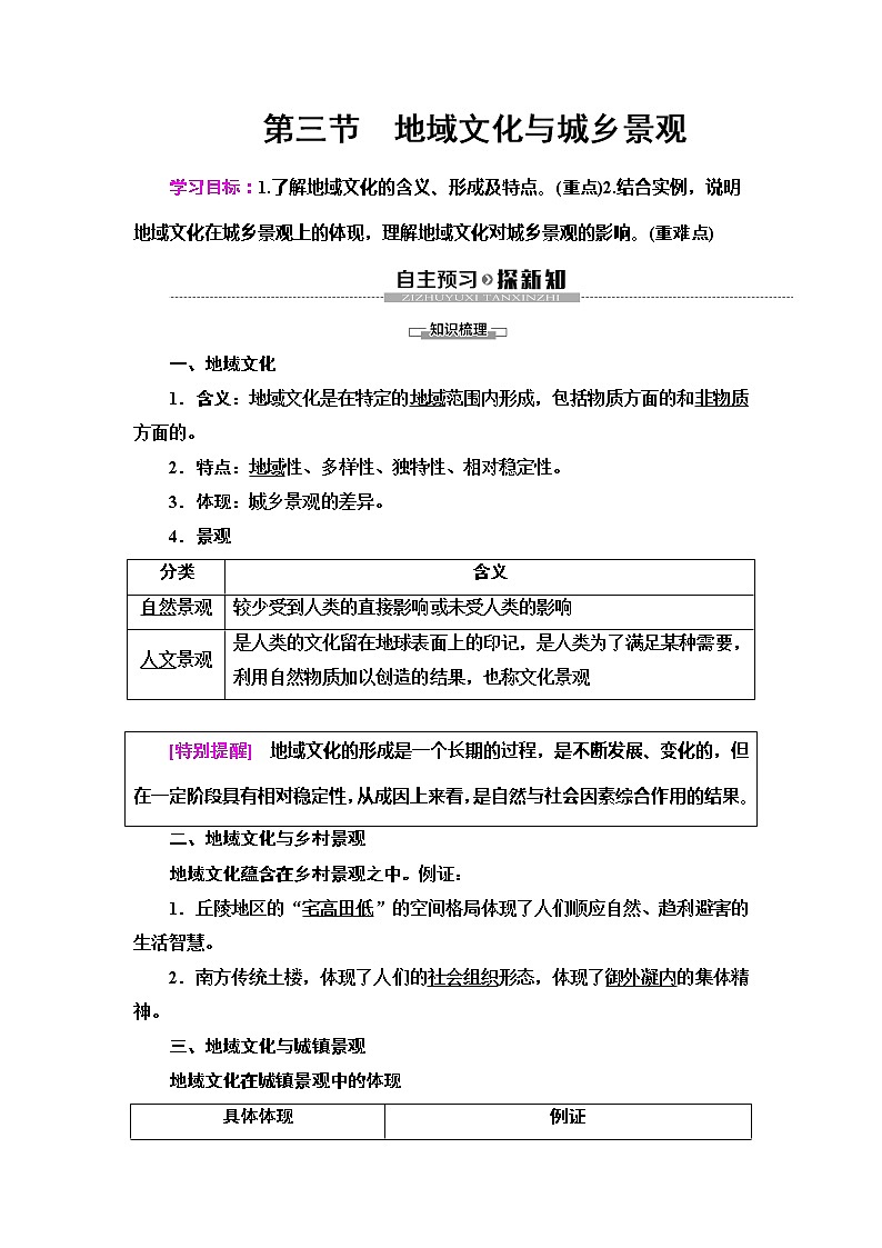 （新教材）2019-2020学年人教版地理必修第二册教师用书：第2章第3节　地域文化与城乡景观01