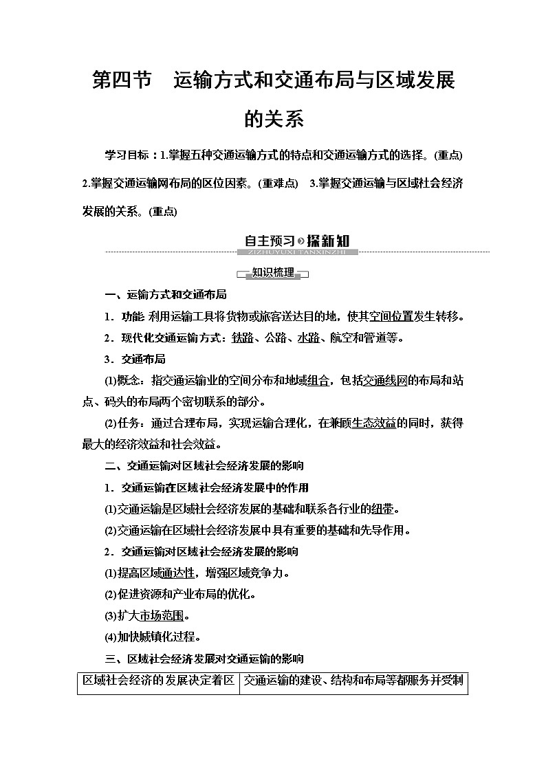 （新教材）2019-2020学年中图版地理必修第二册：第3章第4节　运输方式和交通布局与区域发展的关系 教师用书01