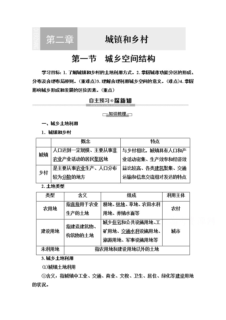 2019-2020学年高中新教材湘教地理必修第二册教师用书：第2章第1节　城乡空间结构01