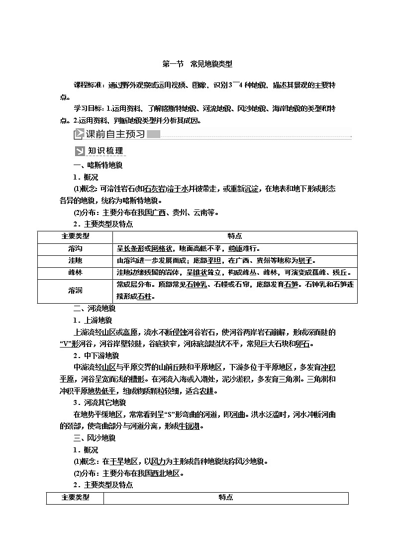 2019-2020学年新教材课标版高中地理必修第一册教师用书：4-1第一节常见地貌类型01