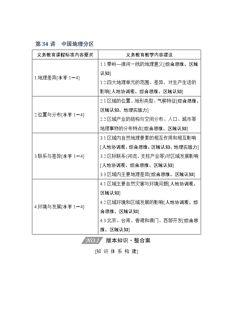 2020人教版（四川专用）高考地理一轮复习教师用书：第34讲中国地理分区01