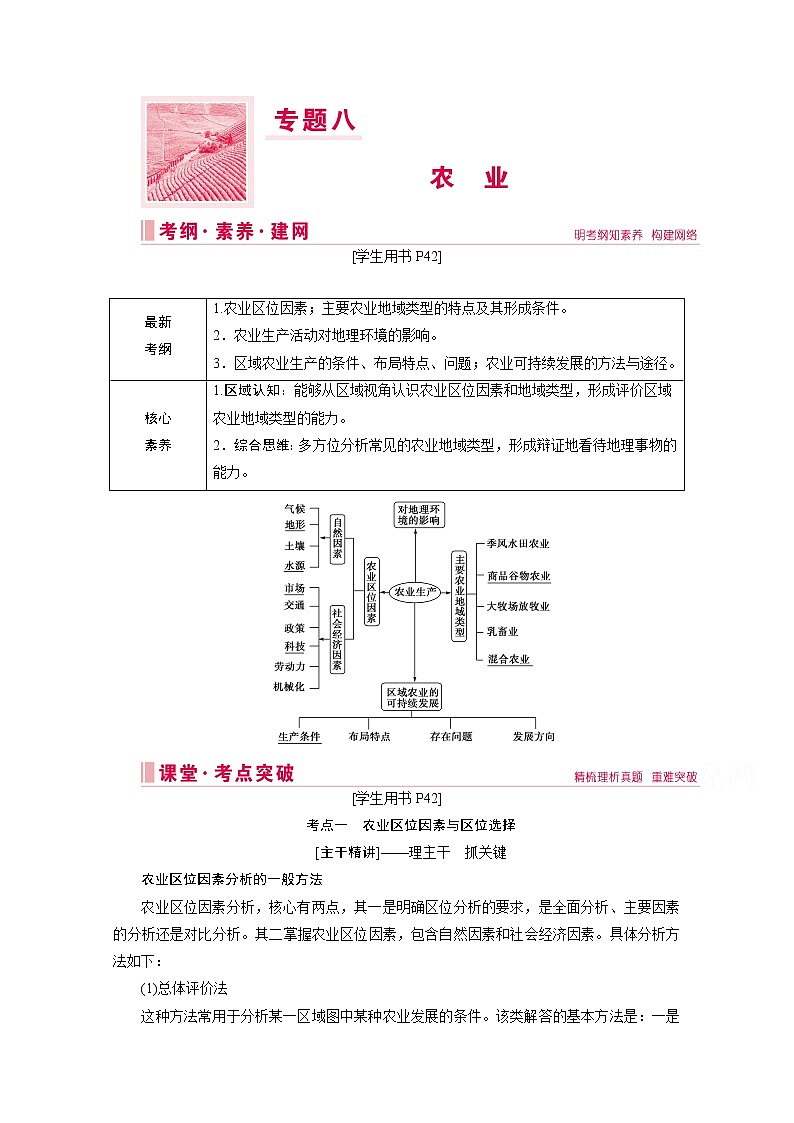 2020届高考艺考生地理复习教师用书：第一部分专题八　农业01
