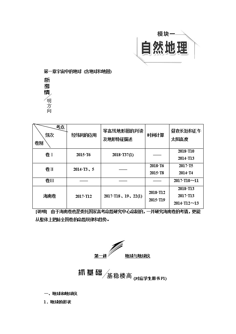 2020高考地理新一线大一轮中图版讲义：模块一第一章第一讲地球与地球仪01