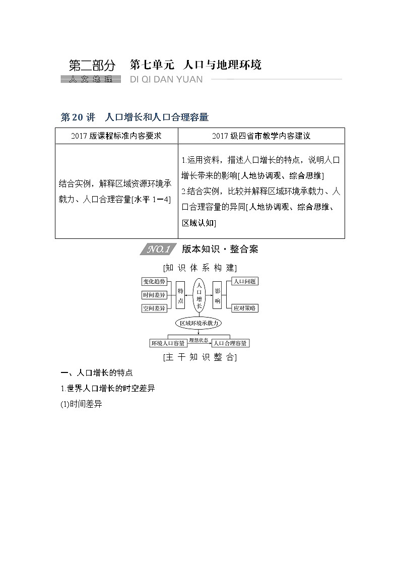 2020人教版（四川专用）高考地理一轮复习教师用书：第20讲人口增长和人口合理容量01