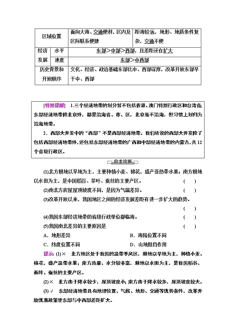 地理中图版必修3教师用书：第1章第1节第2课时　东部季风区的内部差异　中国三个经济地带的区域差异03