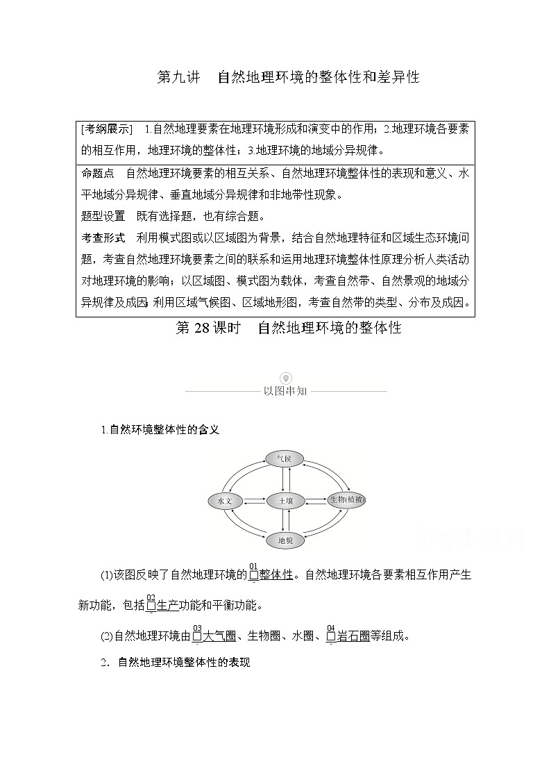 2021届高考地理一轮创新教学案：第九讲第28课时自然地理环境的整体性01