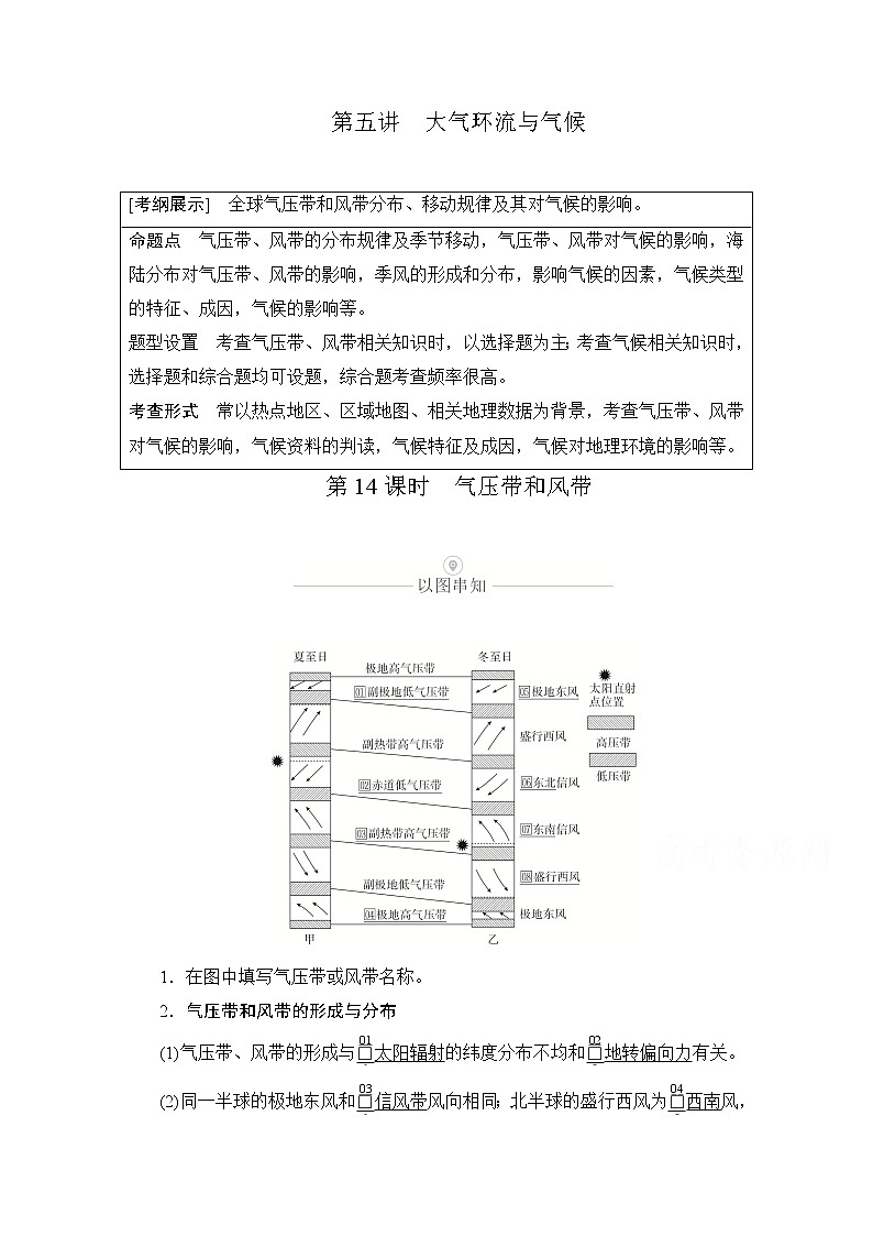 2021届高考地理一轮创新教学案：第五讲第14课时气压带和风带01