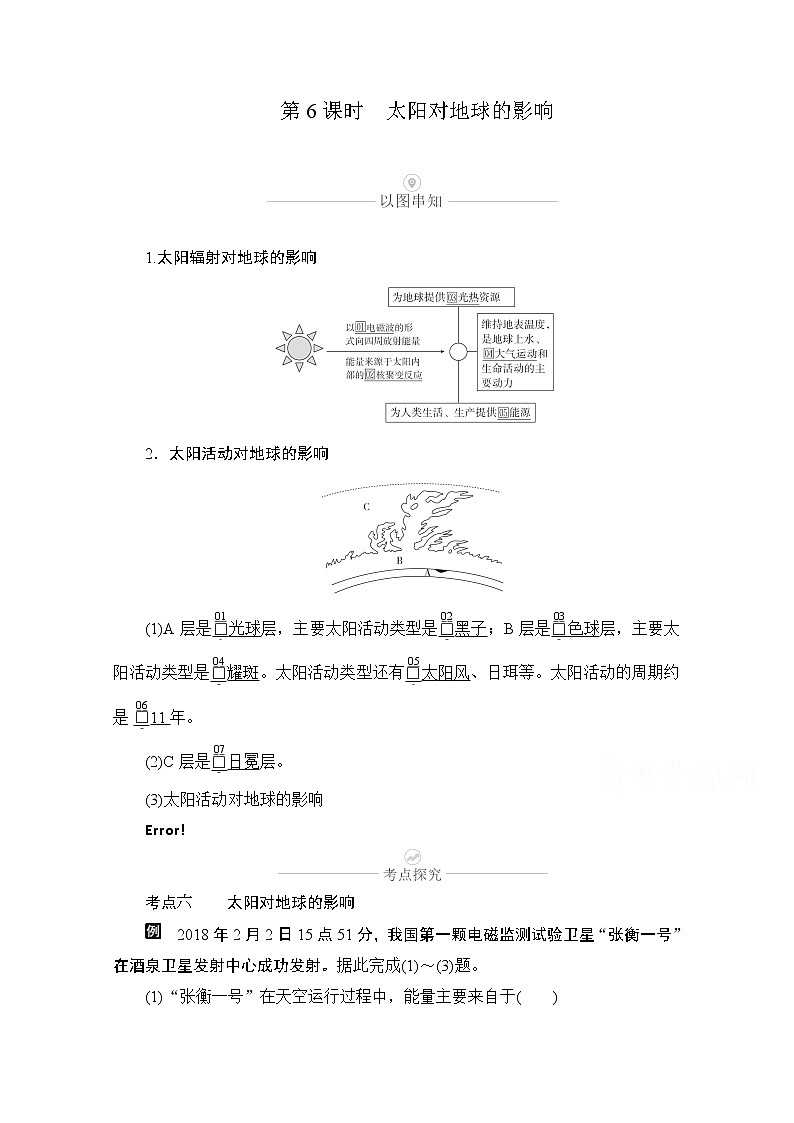 2021届高考地理一轮创新教学案：第二讲第6课时太阳对地球的影响01