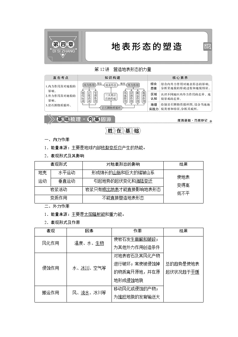 2021高考总复习地理全国通用一轮知识点复习教师用书：第12讲　营造地表形态的力量01
