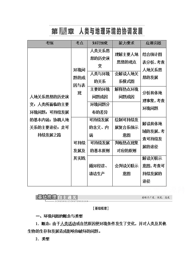 2021高考地理一轮湘教版教师用书：第2部分第8章　人类与地理环境的协调发展第1页