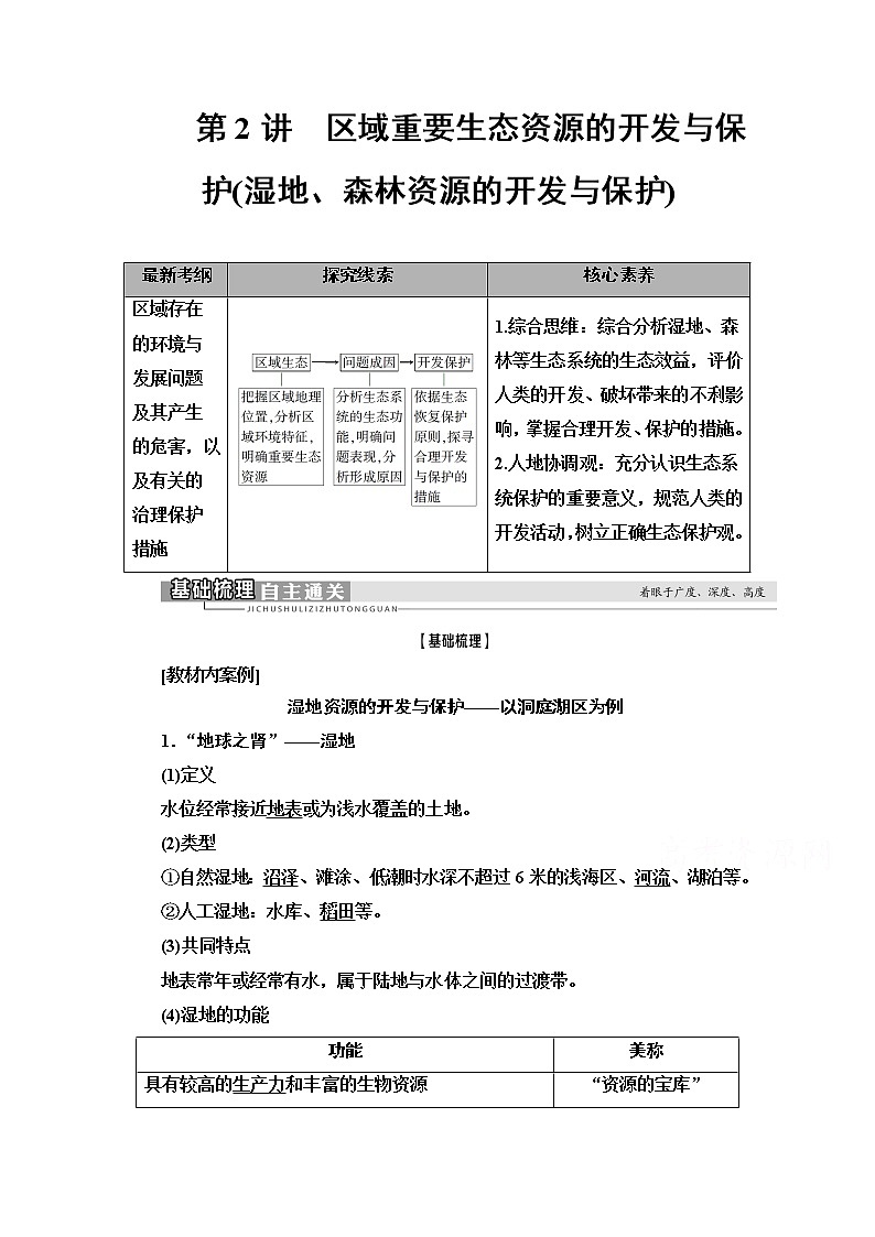 2021高考地理一轮湘教版教师用书：第3部分第10章第2讲　区域重要生态资源的开发与保护（湿地、森林资源的开发与保护）01