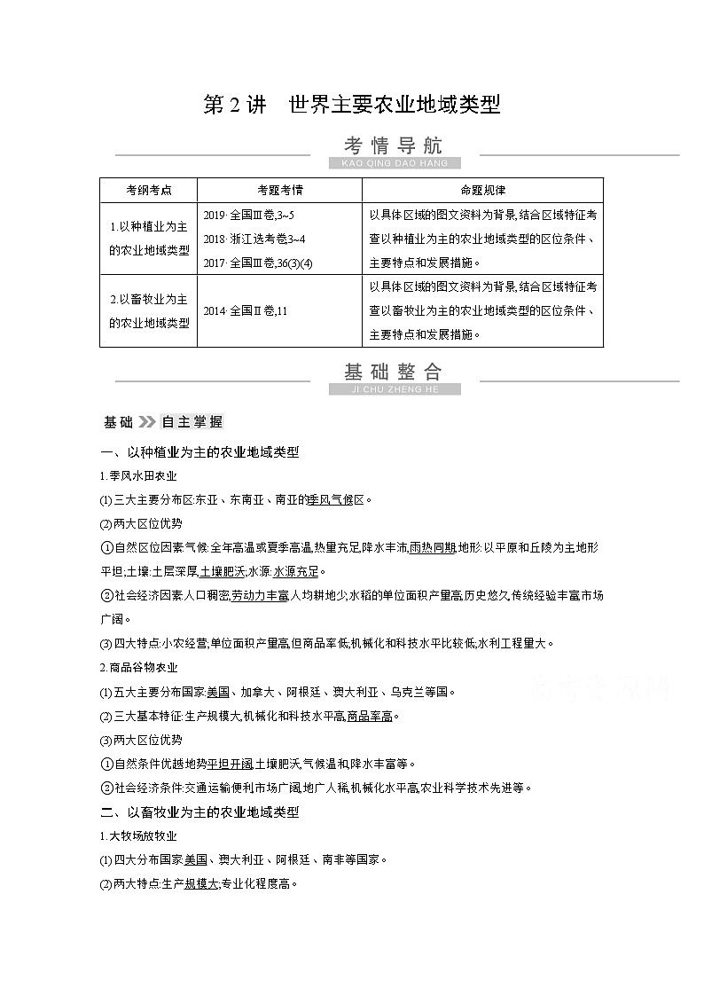 2021高考地理人教版一轮复习教师用书：第八章第2讲　世界主要农业地域类型01
