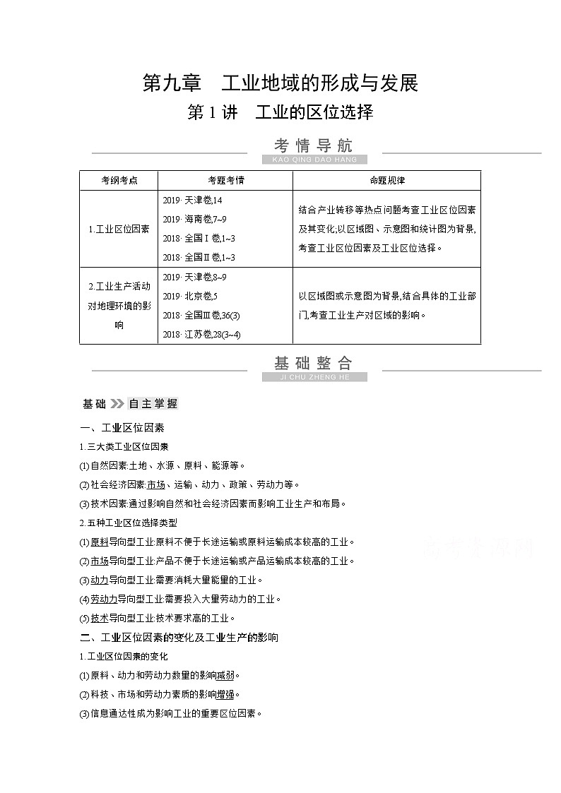 2021高考地理人教版一轮复习教师用书：第九章第1讲　工业的区位选择第1页