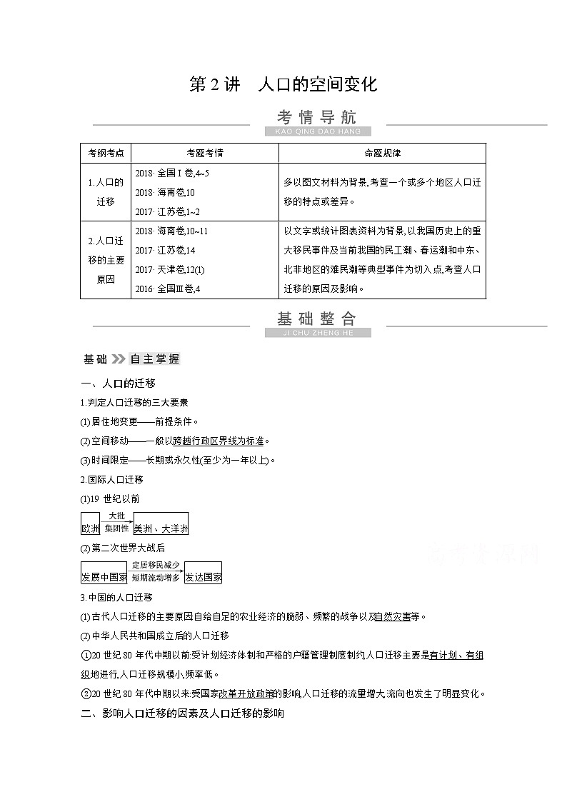 2021高考地理人教版一轮复习教师用书：第六章第2讲　人口的空间变化01