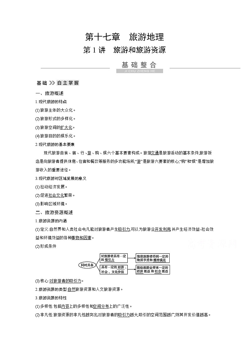 2021高考地理人教版一轮复习教师用书：第十七章第1讲　旅游和旅游资源01