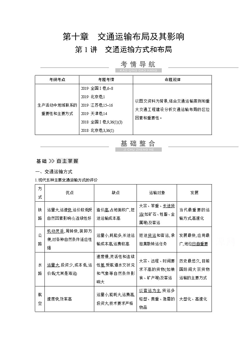 2021高考地理人教版一轮复习教师用书：第十章第1讲　交通运输方式和布局01