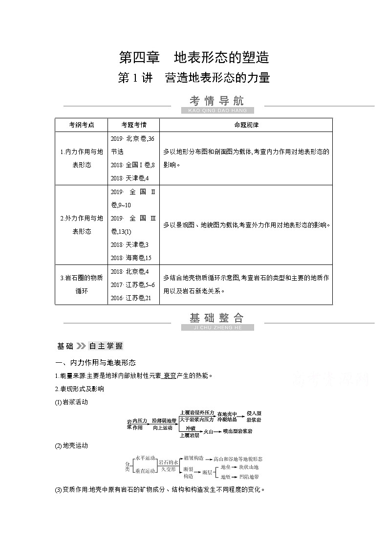 2021高考地理人教版一轮复习教师用书：第四章第1讲　营造地表形态的力量第1页