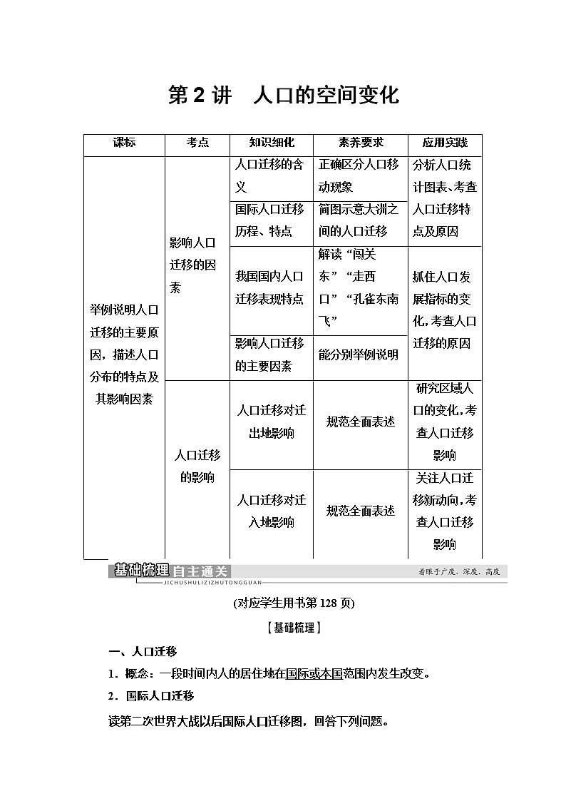 2021高考地理精准大一轮复习新高考地区专用讲义：第7章第2讲　人口的空间变化01