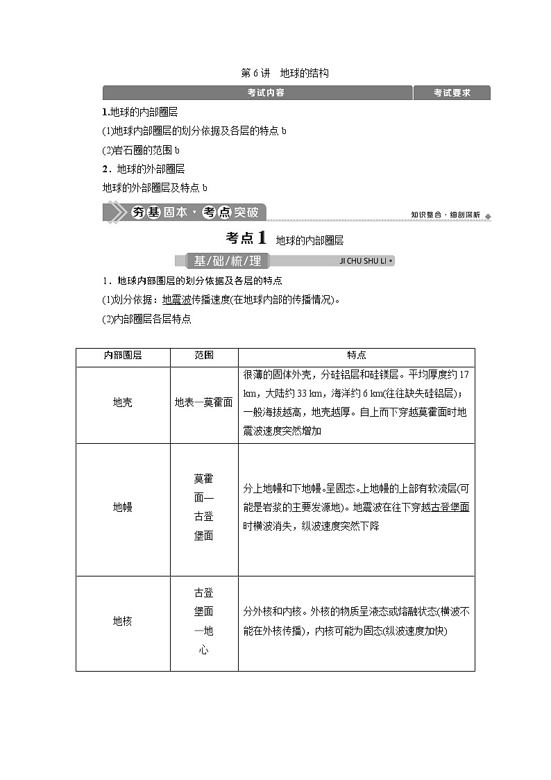 2021版浙江新高考选考地理一轮复习教师用书：第6讲　地球的结构第1页