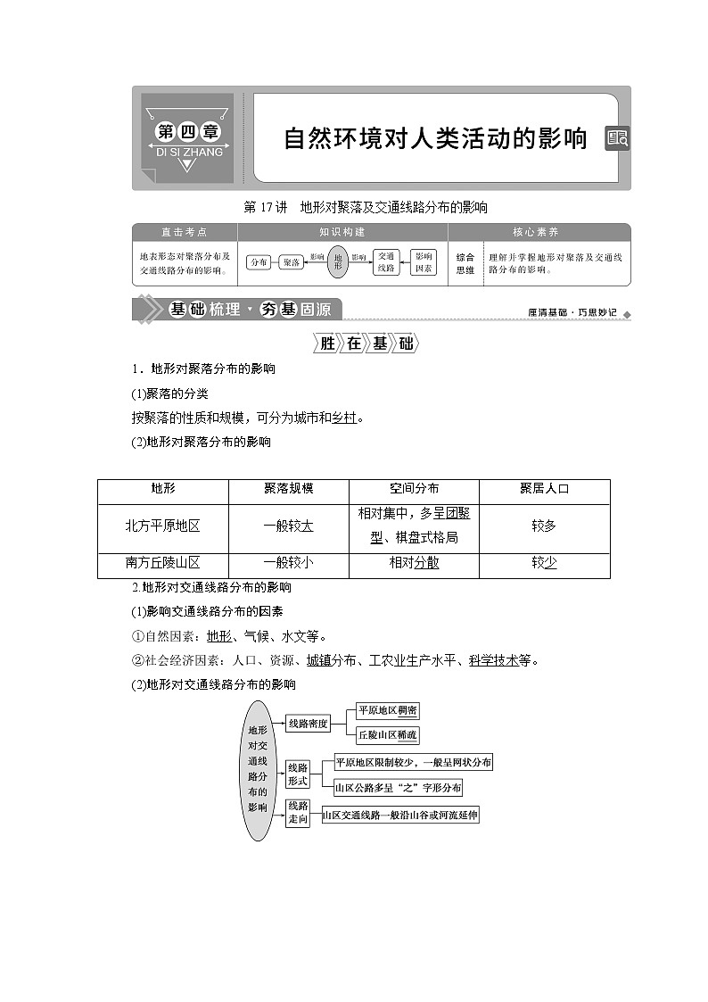 2021版新高考选考地理（湘教版）一轮复习教师用书：第17讲　地形对聚落及交通线路分布的影响01