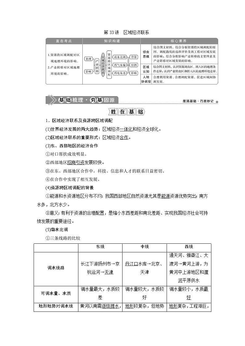 2021版新高考选考地理（湘教版）一轮复习教师用书：第33讲　区域经济联系01