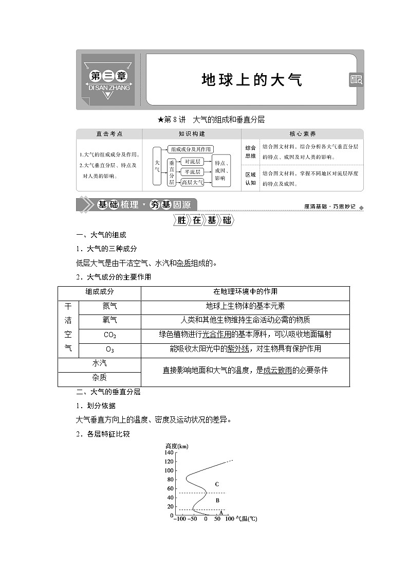 2021版新高考选考地理（人教版）一轮复习教师用书：第8讲　大气的组成和垂直分层第1页