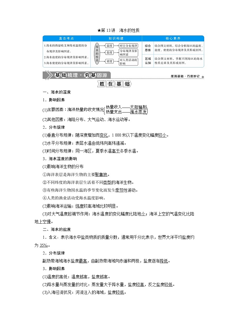 2021版新高考选考地理（人教版）一轮复习教师用书：第13讲　海水的性质第1页