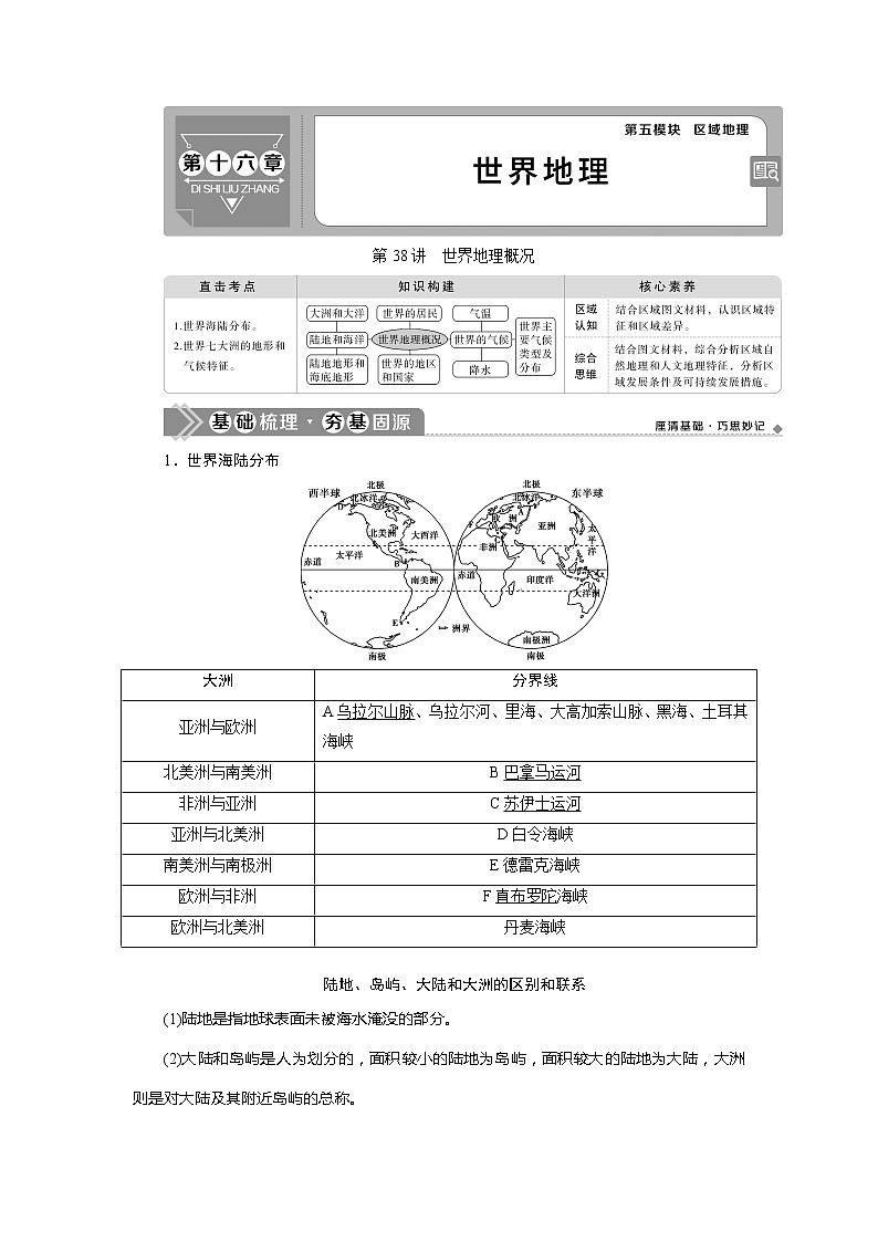 2021版新高考选考地理（人教版）一轮复习教师用书：第38讲　世界地理概况第1页