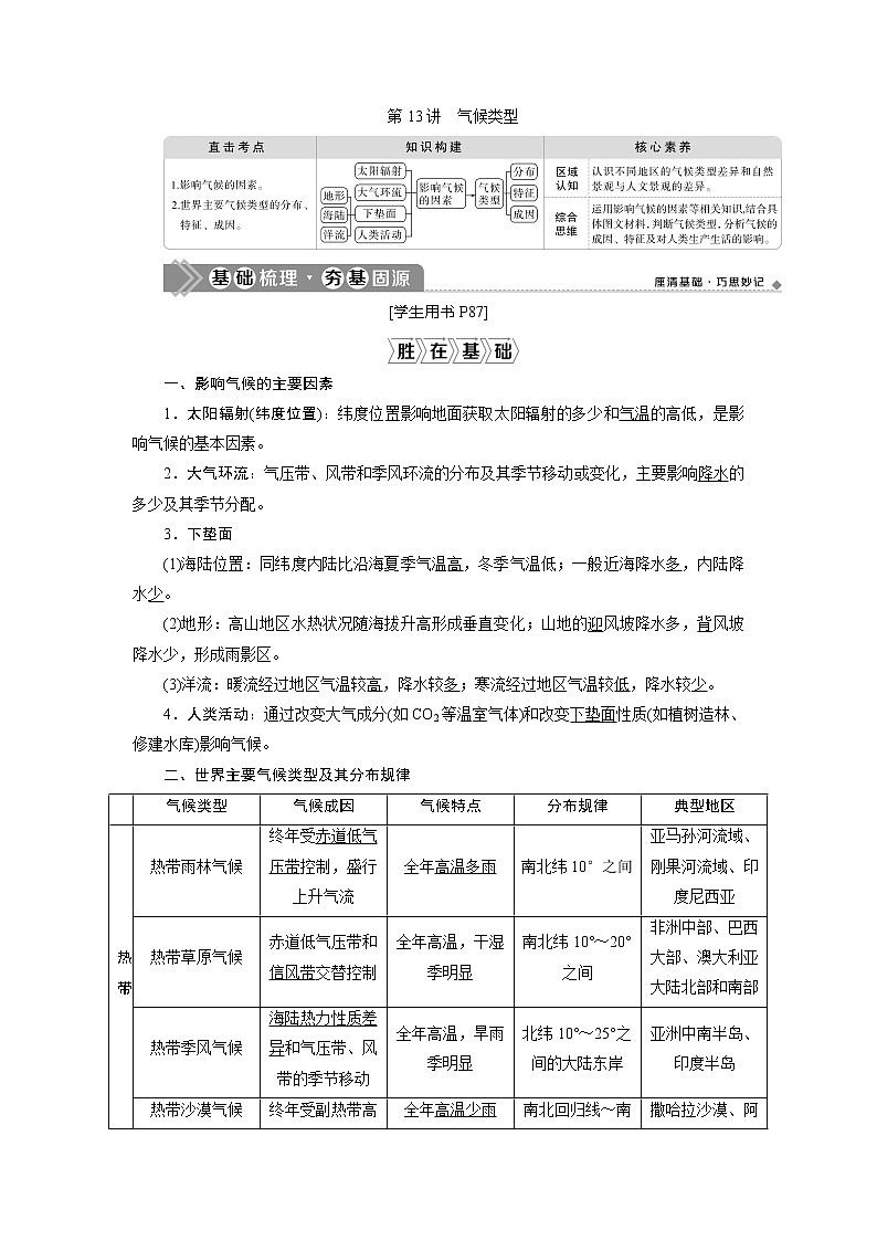 2021版新高考地区选考地理（鲁教版）一轮复习教师用书：第13讲　气候类型01