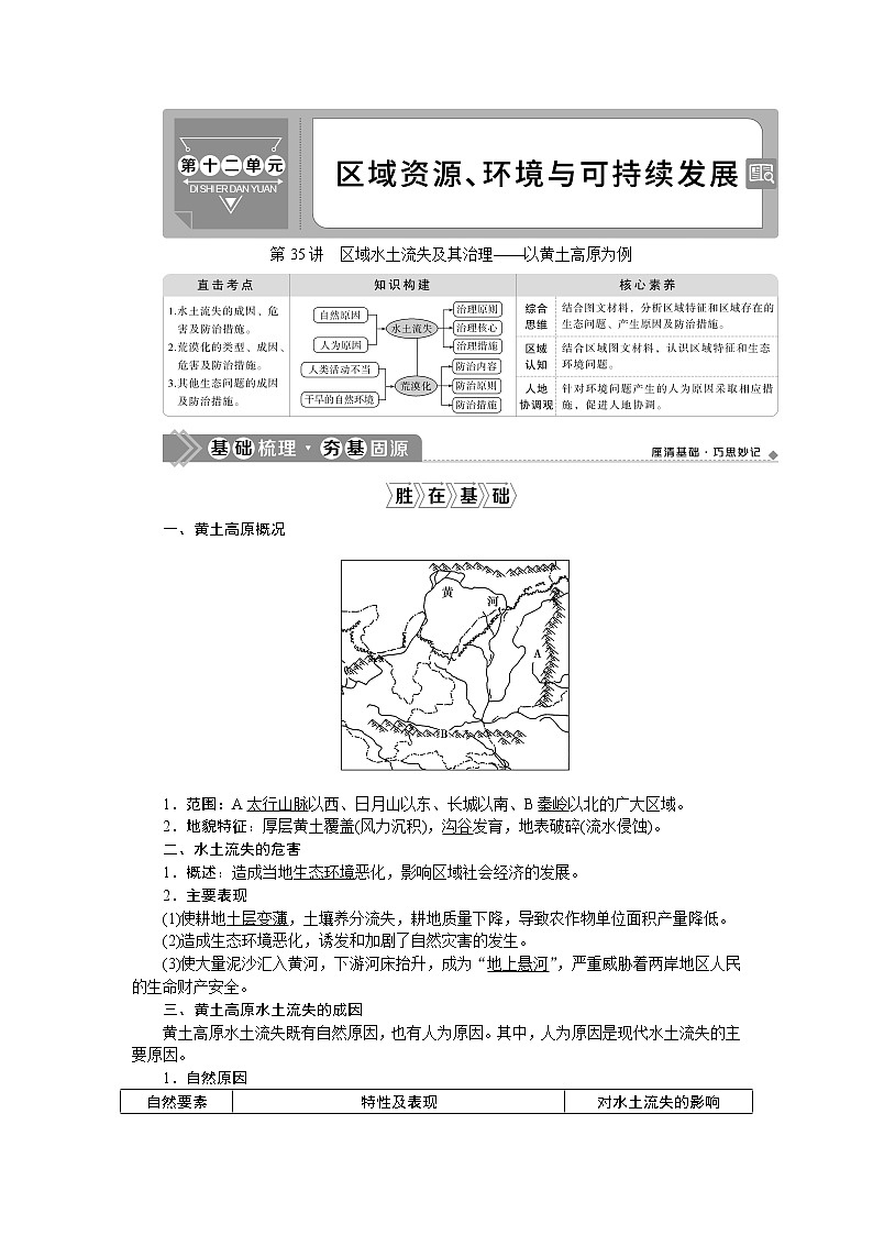 2021版新高考地区选考地理（鲁教版）一轮复习教师用书：第35讲　区域水土流失及其治理——以黄土高原为例01