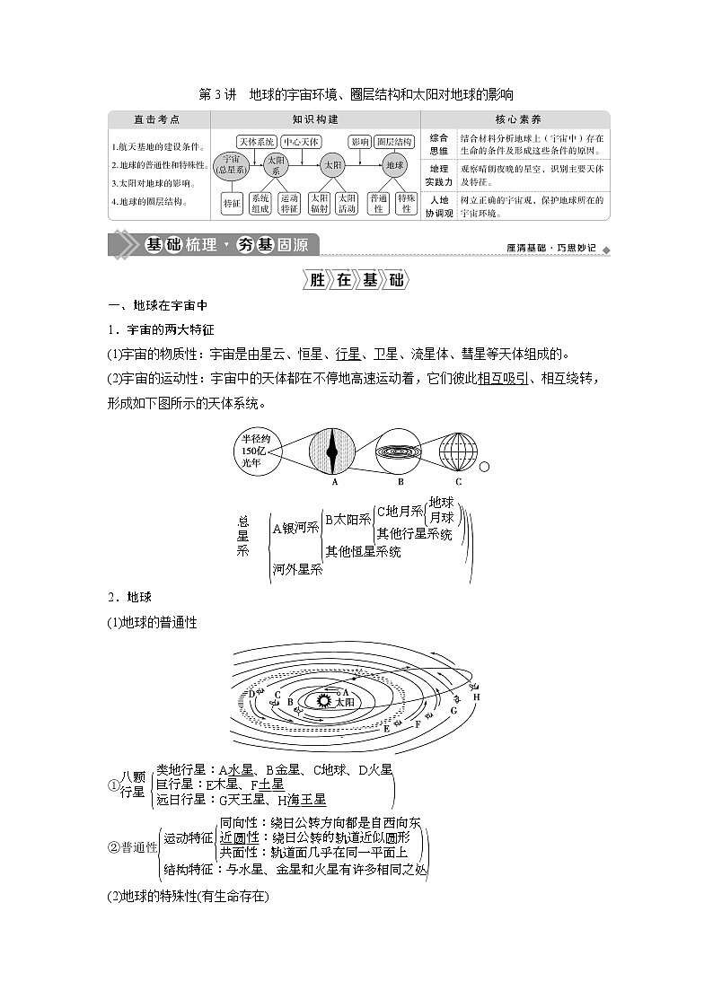 2021版高考地理（中图版）一轮复习教师用书：第3讲　地球的宇宙环境、圈层结构和太阳对地球的影响01