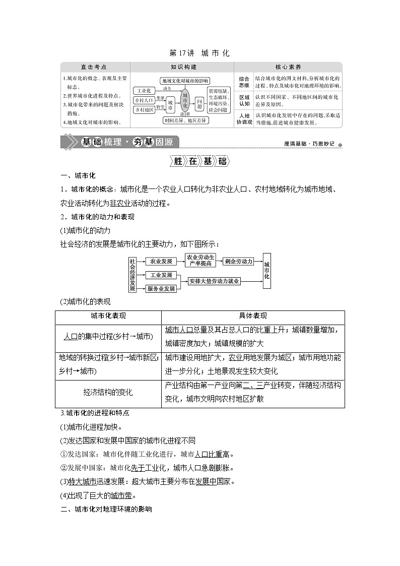 2021版高考地理（中图版）一轮复习教师用书：第17讲　城市化01