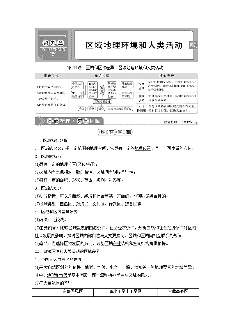 2021版高考地理（中图版）一轮复习教师用书：第22讲　区域和区域差异　区域地理环境和人类活动01