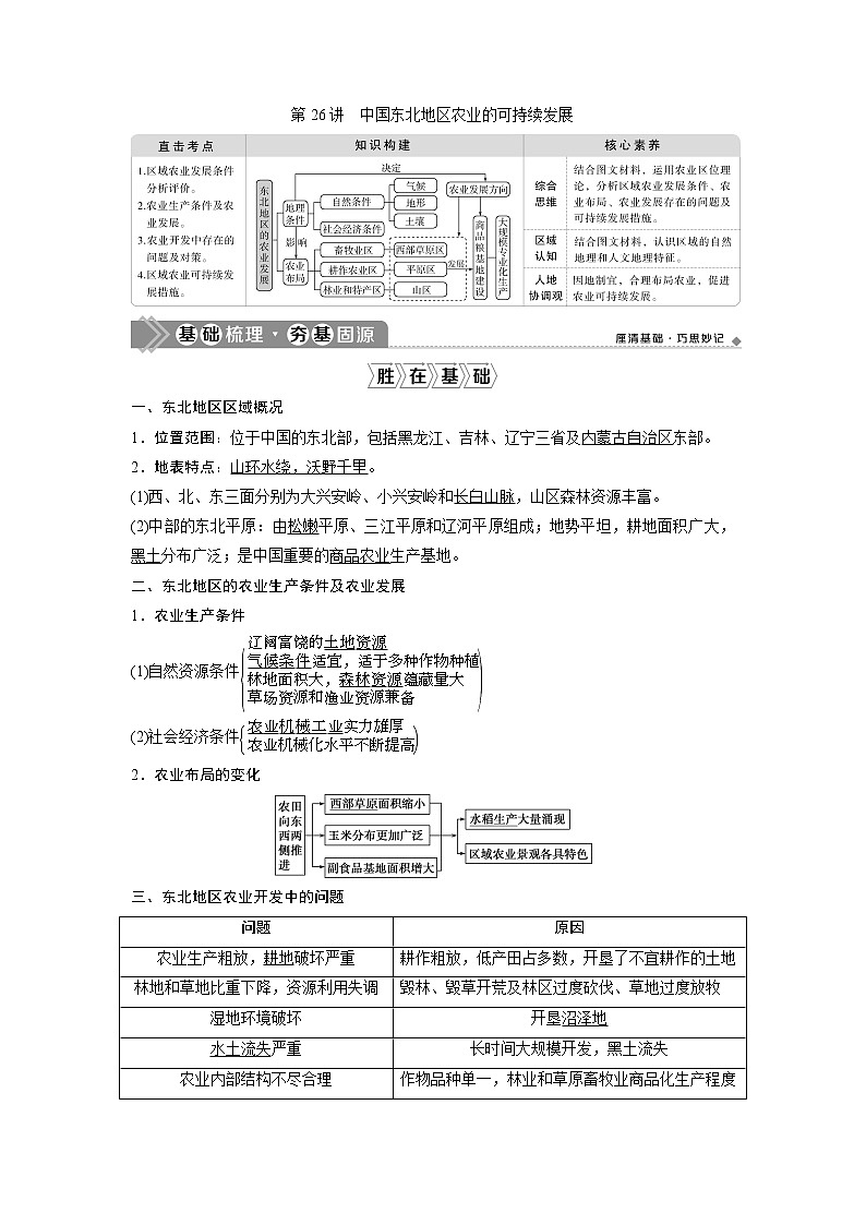 2021版高考地理（中图版）一轮复习教师用书：第26讲　中国东北地区农业的可持续发展第1页