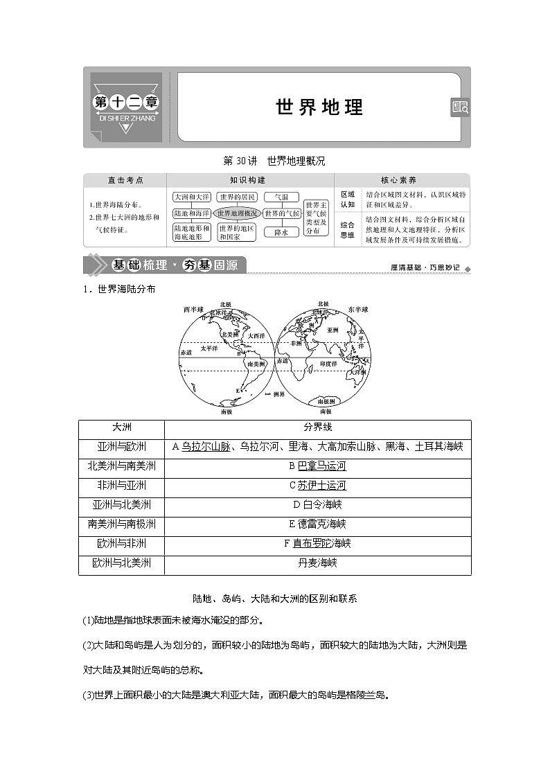 2021版高考地理（中图版）一轮复习教师用书：第30讲　世界地理概况01