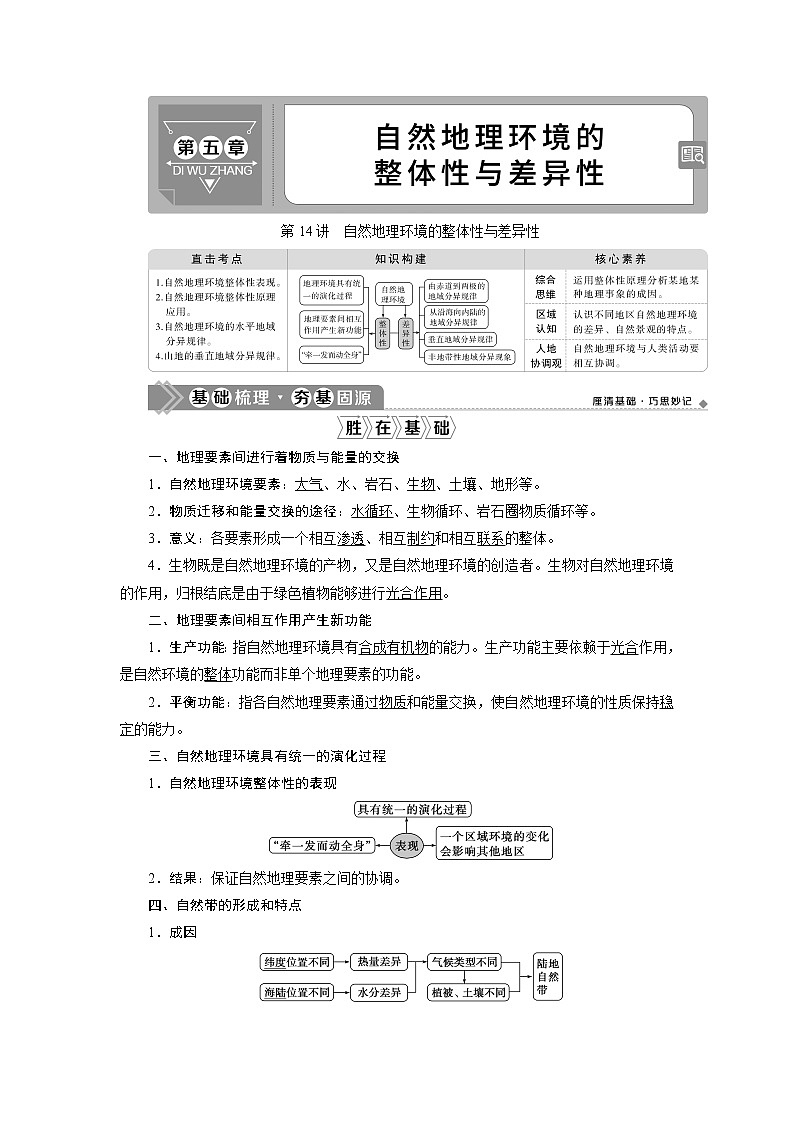 2021版高考地理（人教版）一轮复习教师用书：第14讲　自然地理环境的整体性与差异性第1页