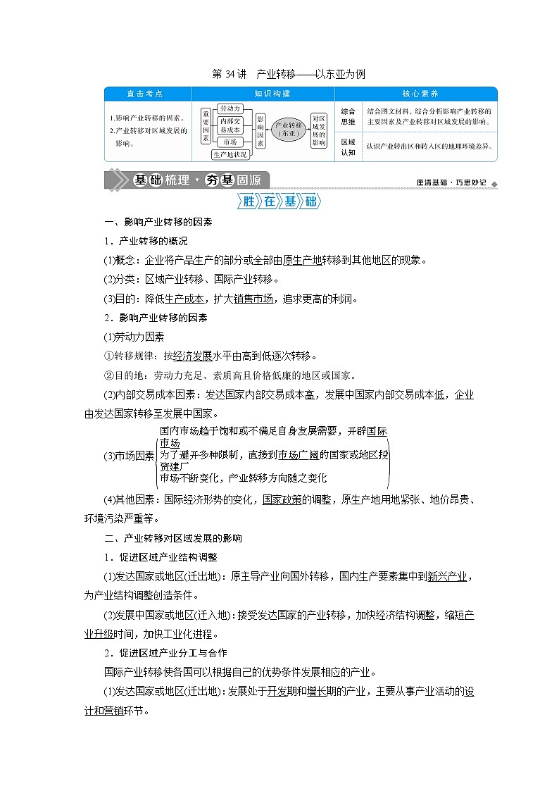 2021版高考地理（人教版）一轮复习教师用书：第34讲　产业转移——以东亚为例第1页