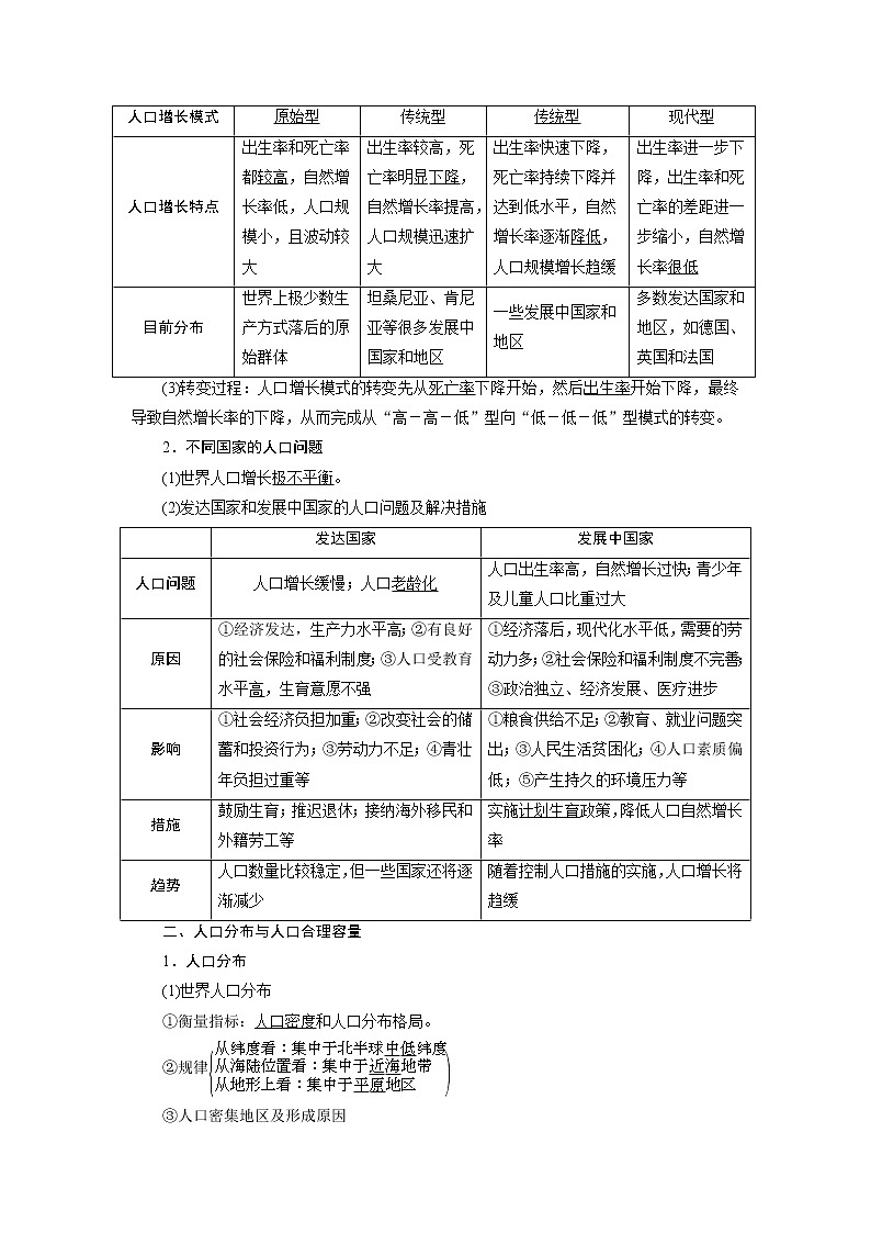 2021版高考地理（鲁教版）一轮复习教师用书：第18讲　人口增长与人口问题、人口分布与人口合理容量02