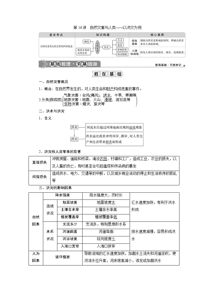 2021版高考地理（鲁教版）一轮复习教师用书：第16讲　自然灾害与人类——以洪灾为例01