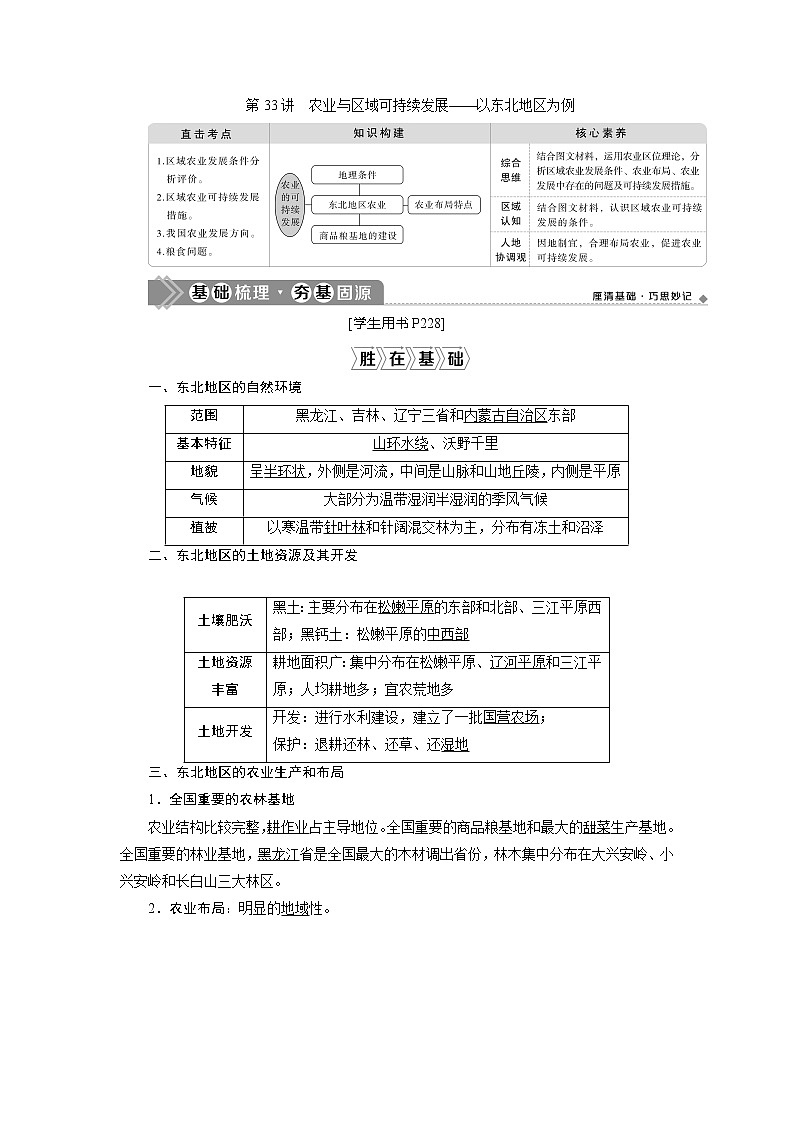 2021版高考地理（鲁教版）一轮复习教师用书：第33讲　农业与区域可持续发展——以东北地区为例01