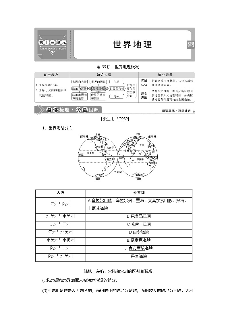 2021版高考地理（鲁教版）一轮复习教师用书：第35讲　世界地理概况01