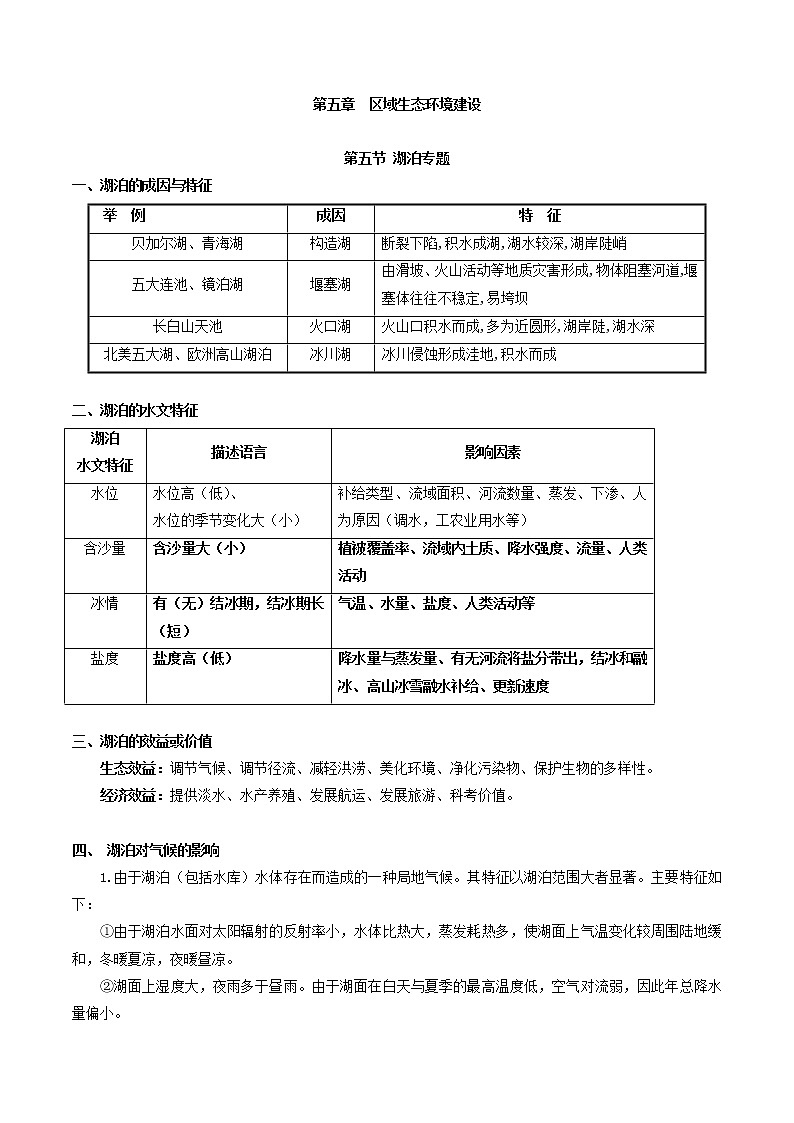 人教版必修三区域地理第五章区域生态环境建设第五节湖泊专题01
