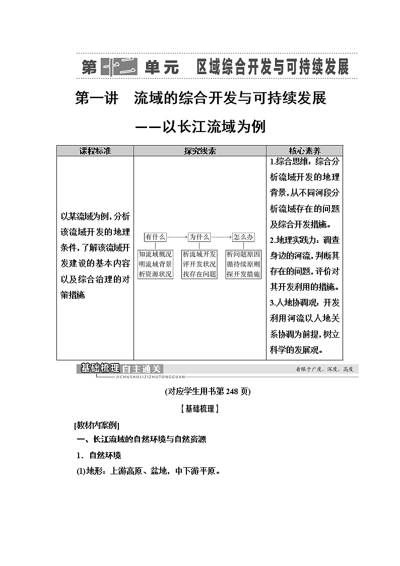 2021版高考地理（鲁教版）一轮复习讲义：第12单元第1讲　流域的综合开发与可持续发展——以长江流域为例01
