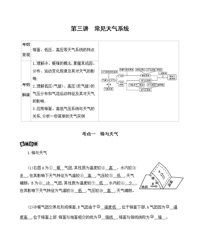 2021版地理提能大一轮复习课标版文档：第三单元　第三讲　常见天气系统第1页