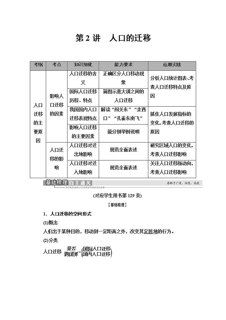2021版高考地理（中图版）一轮复习学案：第2部分第5章第2讲　人口的迁移01
