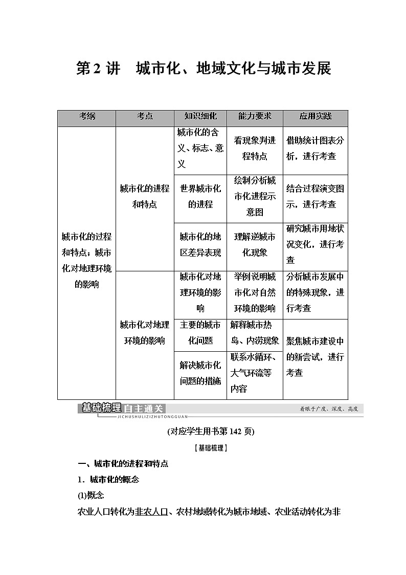 2021版高考地理（中图版）一轮复习学案：第2部分第6章第2讲　城市化、地域文化与城市发展01