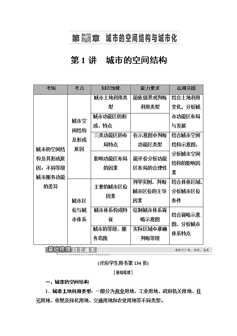 2021版高考地理（中图版）一轮复习学案：第2部分第6章第1讲　城市的空间结构01