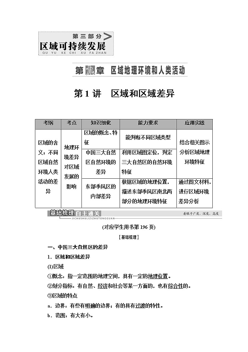 2021版高考地理（中图版）一轮复习学案：第3部分第9章第1讲　区域和区域差异01